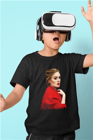Adele Baskılı Siyah Unisex Çocuk Tişört