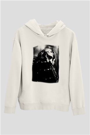 Adele Beyaz Unisex Kapşonlu Sweatshirt