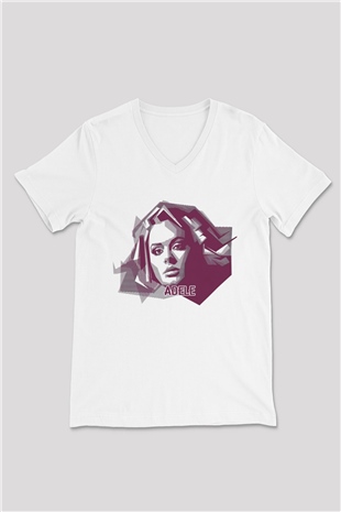 Adele Beyaz Unisex V Yaka Tişört