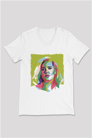 Adele Beyaz Unisex V Yaka Tişört