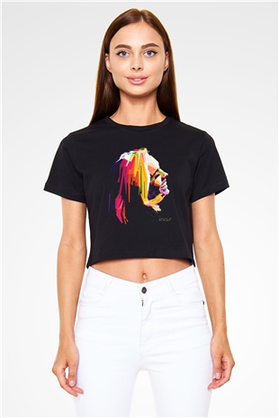 Adele Siyah  Crop Top Tişört