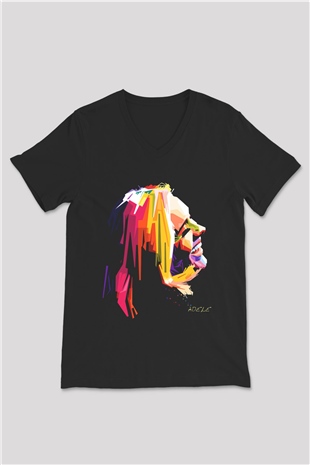 Adele Siyah Unisex V Yaka Tişört