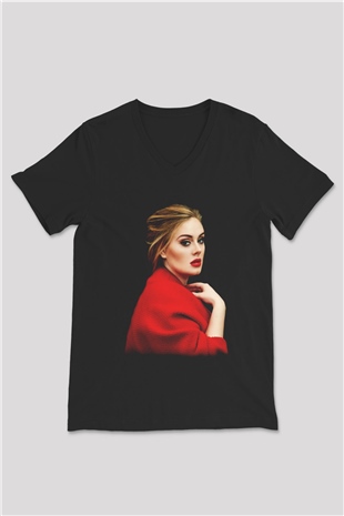 Adele Siyah Unisex V Yaka Tişört T-Shirt