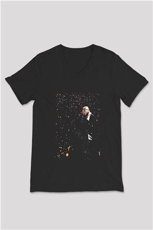Adele Siyah Unisex V Yaka Tişört T-Shirt