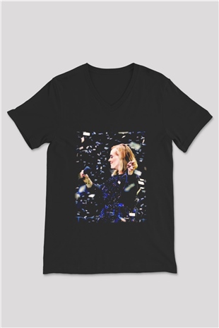 Adele Siyah Unisex V Yaka Tişört T-Shirt