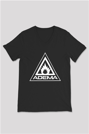 Adema Baskılı Unisex Siyah V Yaka Tişört - Tshirt