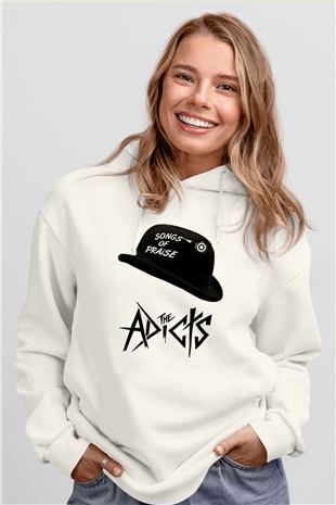 Adicts Baskılı Unisex Beyaz Hoodie