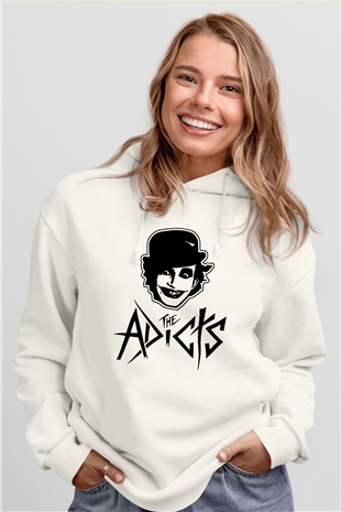 Adicts Baskılı Unisex Beyaz Hoodie