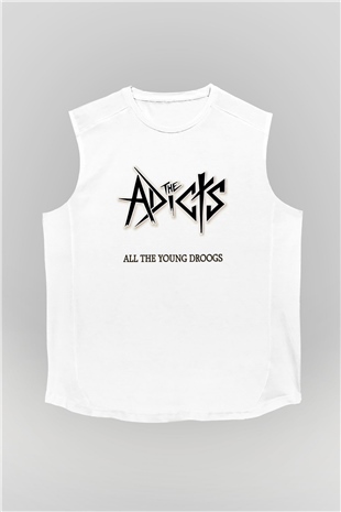 Adicts Baskılı Unisex Beyaz Kolsuz Tişört