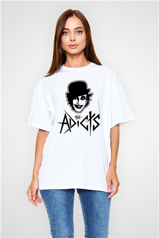 Adicts Baskılı Unisex Beyaz Oversize Tişört