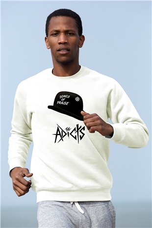Adicts Baskılı Unisex Beyaz Sweatshirt