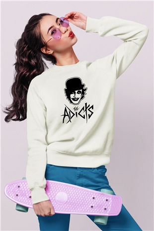 Adicts Baskılı Unisex Beyaz Sweatshirt