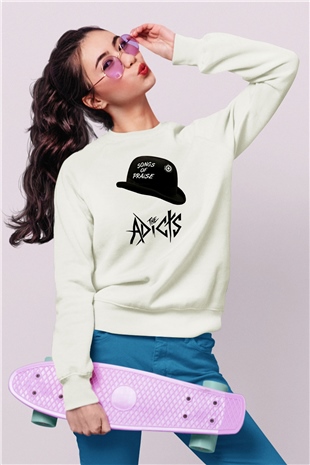 Adicts Baskılı Unisex Beyaz Sweatshirt