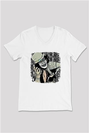 Adicts Baskılı Unisex Beyaz V Yaka Tişört
