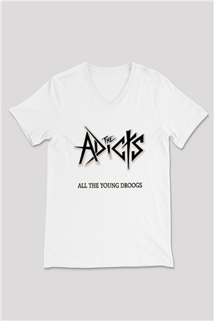 Adicts Baskılı Unisex Beyaz V Yaka Tişört