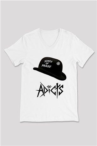 Adicts Baskılı Unisex Beyaz V Yaka Tişört
