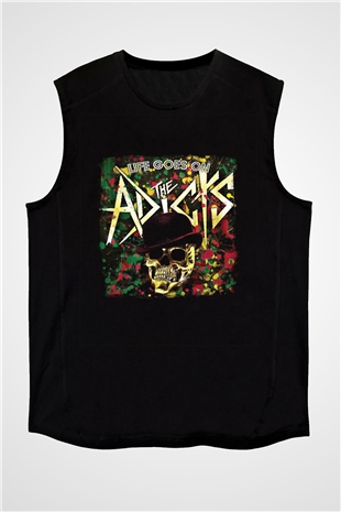 Adicts Baskılı Unisex Siyah Kolsuz Tişört