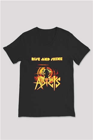 Adicts Baskılı Unisex Siyah V Yaka Tişört