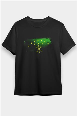 Adigey - Adygea Bayrağı Baskılı Unisex Siyah Tişört