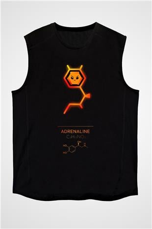 Adrenalin Molekülü Baskılı Unisex Kolsuz Siyah Tişört - Tshirt
