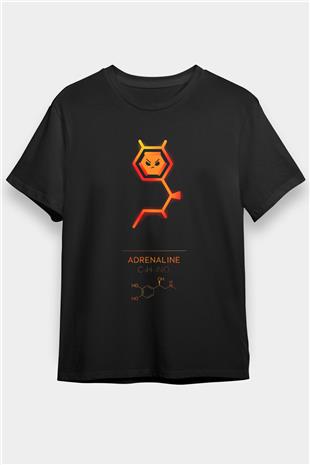 Adrenalin Molekülü Baskılı Unisex Siyah Tişört - Tshirt