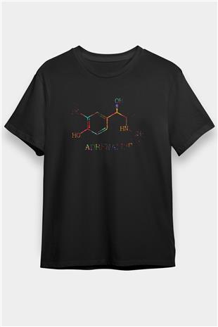 Adrenalin Molekülü Kimyasal Form Baskılı Unisex Siyah Tişört - Tshirt