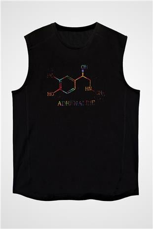 Adrenalin Molekülü Kimyasal Form Baskılı Unisex Kolsuz Siyah Tişört - Tshirt