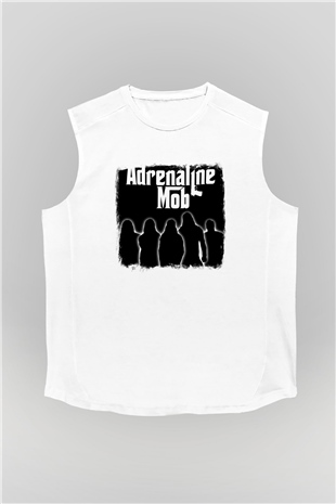 Adrenaline Mob Baskılı Unisex Beyaz Kolsuz Tişört