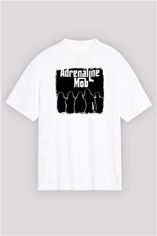 Adrenaline Mob Baskılı Unisex Beyaz Oversize Tişört