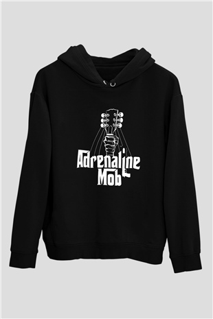 Adrenaline Mob Baskılı Unisex Siyah Hoodie