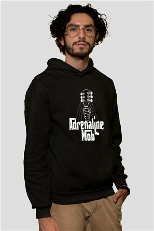 Adrenaline Mob Baskılı Unisex Siyah Hoodie