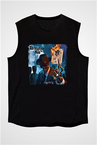 Adrenaline Mob Baskılı Unisex Siyah Kolsuz Tişört