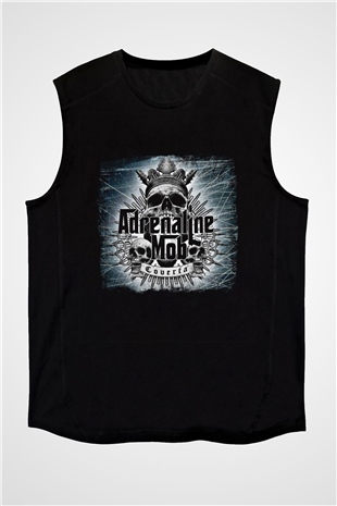 Adrenaline Mob Baskılı Unisex Siyah Kolsuz Tişört
