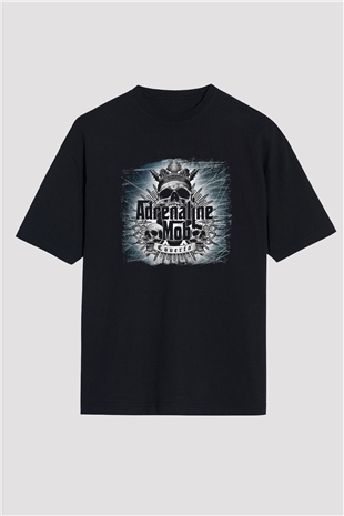 Adrenaline Mob Baskılı Unisex Siyah Oversize Tişört