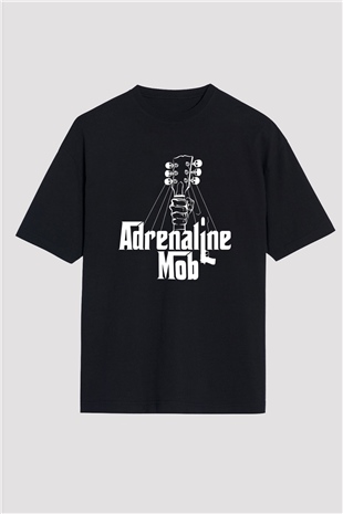 Adrenaline Mob Baskılı Unisex Siyah Oversize Tişört