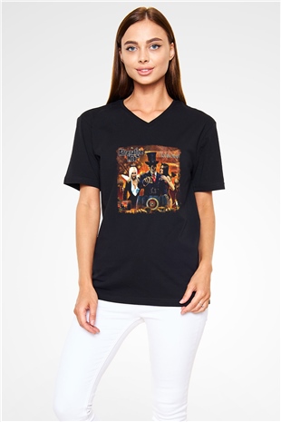 Adrenaline Mob Baskılı Unisex Siyah V Yaka Tişört