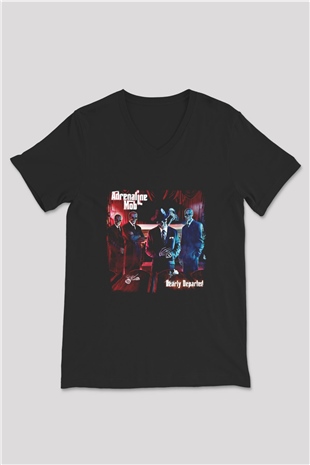Adrenaline Mob Baskılı Unisex Siyah V Yaka Tişört