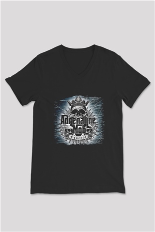 Adrenaline Mob Baskılı Unisex Siyah V Yaka Tişört
