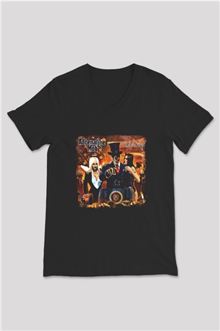 Adrenaline Mob Baskılı Unisex Siyah V Yaka Tişört