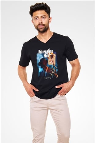Adrenaline Mob Siyah Unisex V Yaka Tişört T-Shirt