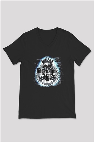 Adrenaline Mob Siyah Unisex V Yaka Tişört