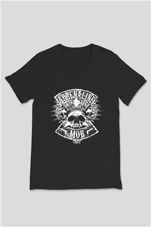 Adrenaline Mob Siyah Unisex V Yaka Tişört