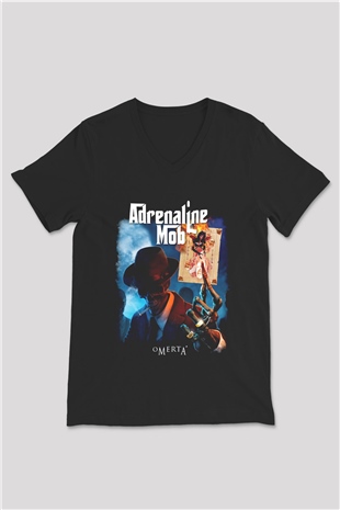 Adrenaline Mob Siyah Unisex V Yaka Tişört T-Shirt