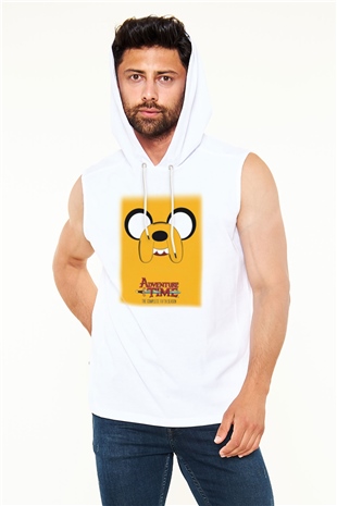 Adventure Time Beyaz Unisex Kapüşonlu Kolsuz Tişört