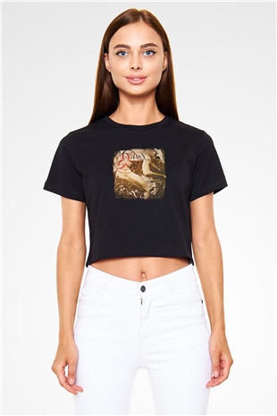 Aeon Baskılı Unisex Siyah Crop Top Tişört