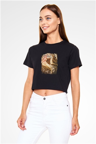 Aeon Baskılı Unisex Siyah Crop Top Tişört