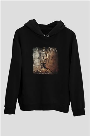 Aeon Baskılı Unisex Siyah Hoodie
