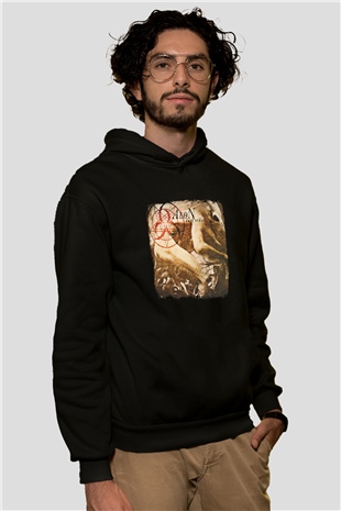 Aeon Baskılı Unisex Siyah Hoodie