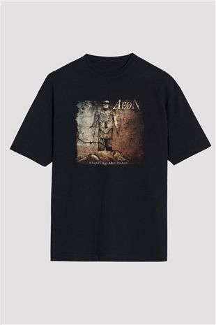 Aeon Baskılı Unisex Siyah Oversize Tişört