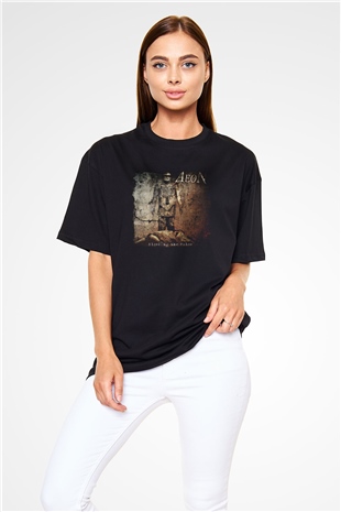 Aeon Baskılı Unisex Siyah Oversize Tişört